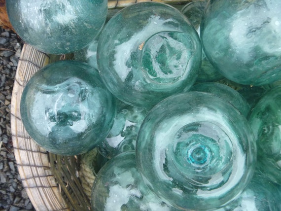 Vintage Japanese Glass FLOATS 2 Lot of 15 Ocean Fishing Decor Authentic  Artisan Blue-green Aqua Shades -  Finland