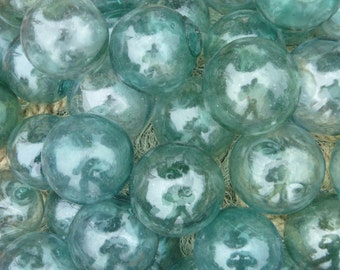 Japanese Glass FLOATS 3&quot; Lot of 3 Aqua/Blue-Greens Vintage Antiques