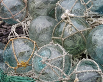 Japanese Glass Fishing FLOATS 2" Mixed Lot 8 Netted + Un-netted Nautical Decor Ocean Sea Tiki Beach Round