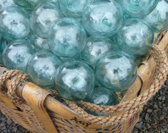 Japanese Glass FLOATS 2" Lot of 8 Ocean Fishing Decor Authentic Artisan Blue-Green Aqua Shades Antiques!