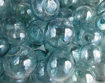 Antique Japanese Glass FLOATS 2-2.99" Lot-23 & 3-3.99" Lot-32 Total-55 Authentic Blue/Green/Aqua Shades BULK