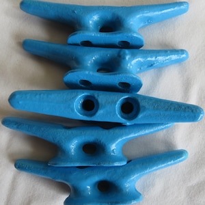 Boat Dock Cleats 4" LOT of 5 Shiny Aquamarine Seafoam Pacific NW Beach Lake Ocean Decor Tropical Nautical Handles Knobs Fishing