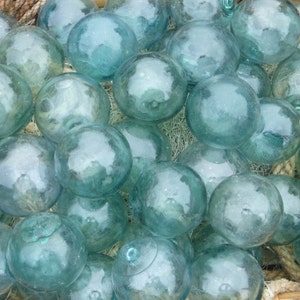 Vintage Japanese Glass FLOATS 3&quot; Lot of 2 Blue-Greens