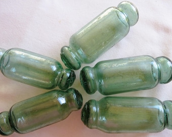 Japanese Glass Floats 5 inch Length ROLLING PIN Lot-5 FIVE Ocean Fishing Decor Rollers Artisan-Blown Balls Sea-Green Shades Vintage!