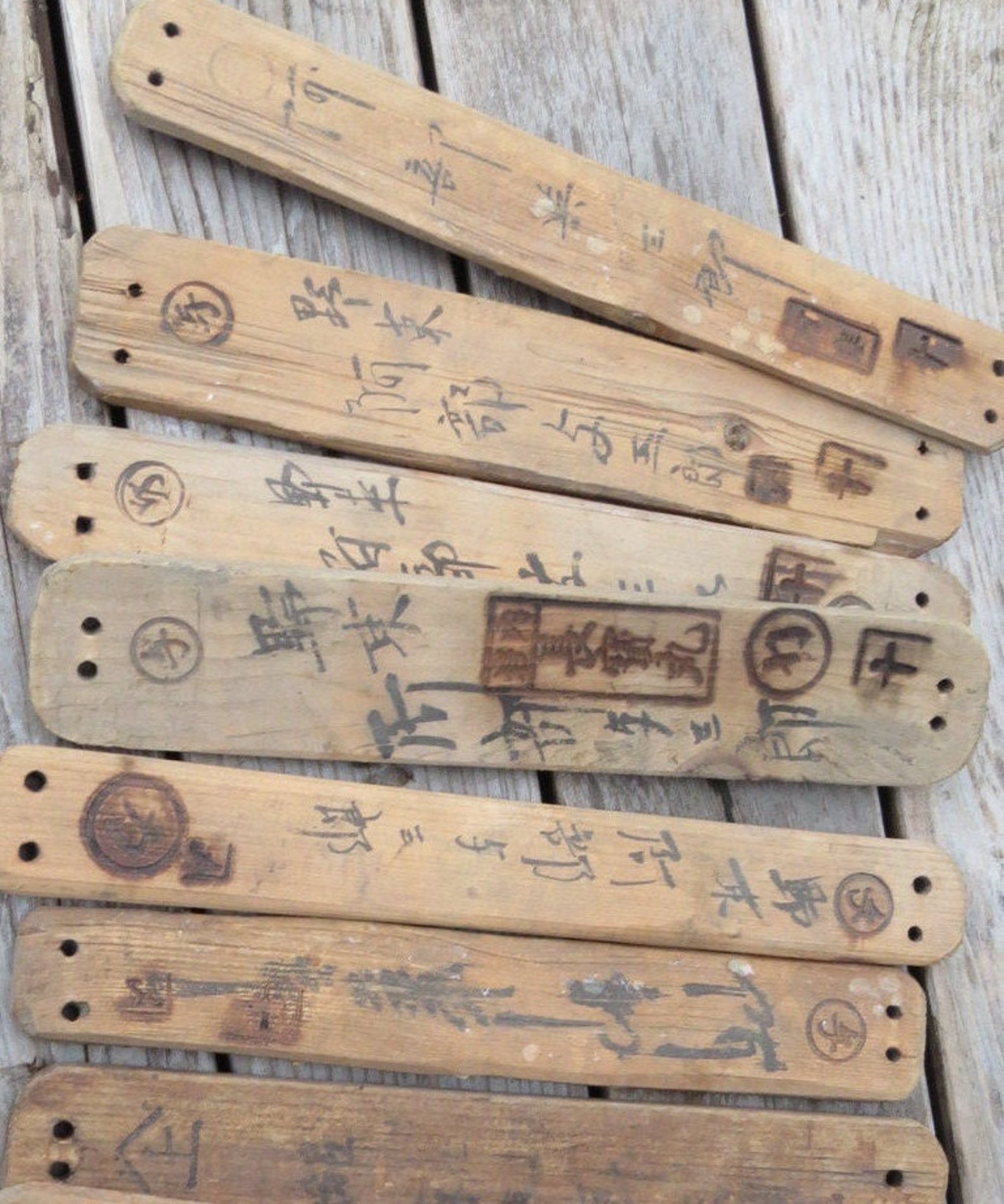 Japanese Fishing Floats WOODEN 7 Slats KanjiMark Etsy
