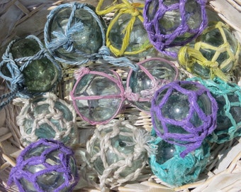 Japanese Glass FLOATS 2.5" Lot of 13 Blue-Green Aqua PASTEL NETS Loop Handle in Netting Authentic Antiques! Lot A