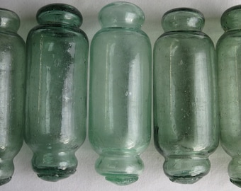 Japanese Glass Floats 6 inch Length Rolling Pin SEA GREEN Shades Lot-5 Ocean Fishing Decor Rollers Artisan-Blown Balls Vintage!