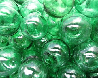 Asian Blown Glass FLOATS 2" Lot-50 Dramatic EMERALD GREEN Ocean Fishing Decor Tiki Beach Vintage!