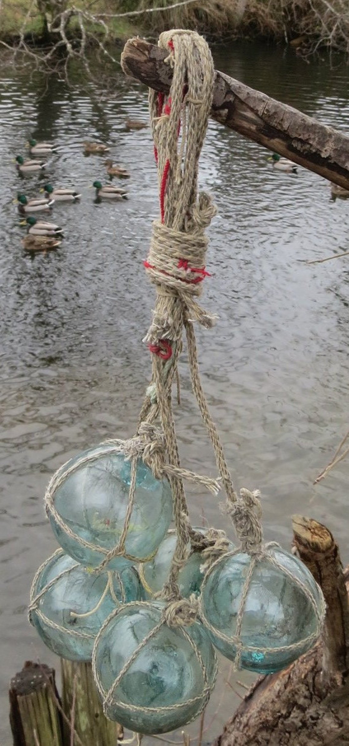 Japanese Fishing Floats 5 Glass Netted Hanging Authentic Etsy