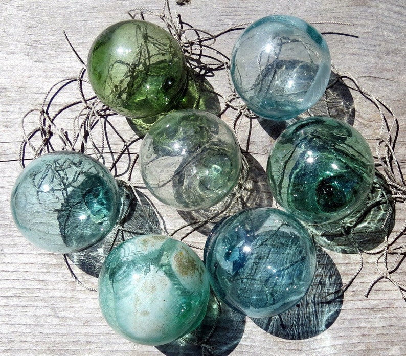 Japanese Glass Fishing Floats 3-3.5/" Lot-9 *Antique Nets* Maritime Relics Vntg