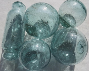 Japanese Glass Fishing Floats (5) Bubbles GALORE! Mixed Sizes Antiques