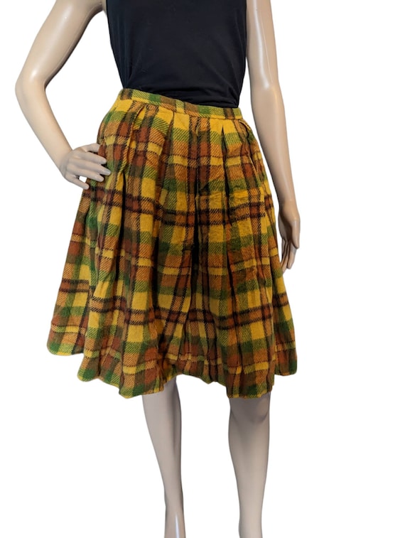 Vintage 60s Mod Heavyweight Yellow Plaid Full Ple… - image 5