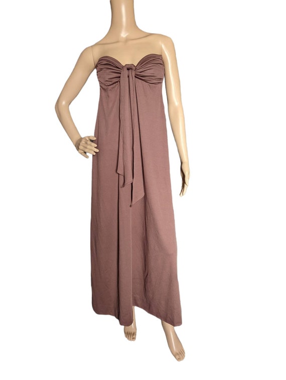 Vintage 70s Brown Tie Sweetheart Neck Sundress Co… - image 1