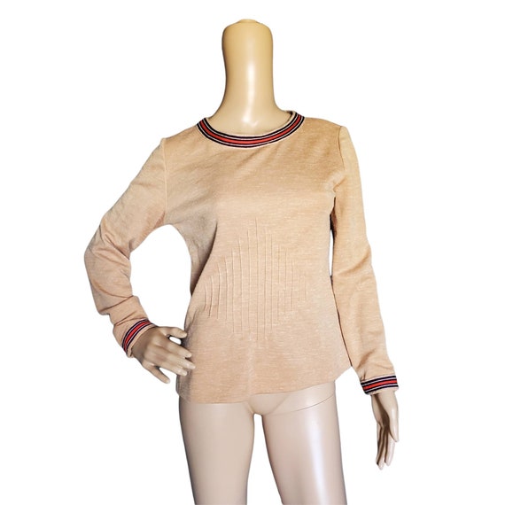 Vintage 70s Leslie Fay Tan Striped Collar & Cuffs… - image 2