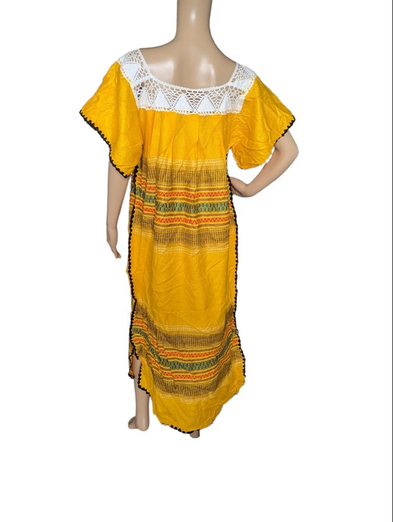 Vintage Mexican Embroidered Yellow Patio Boho Eth… - image 3