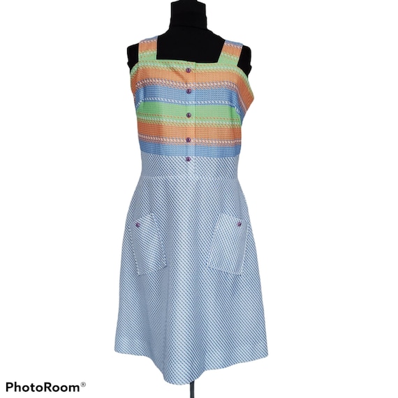 Vintage 70s Handmade Rainbow Stripe Tank Day Dress
