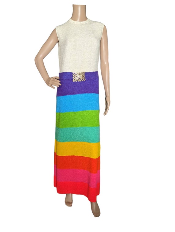 Vintage 70s St John Knits Belted Rainbow Striped … - image 2