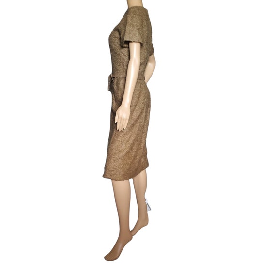 Vintage 50s Tan Wool Mohair Boucle Knit Midi Swea… - image 3