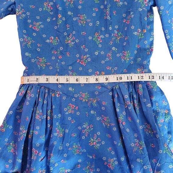 Vintage 70s 3/4 Sleeve Blue Floral Cottagecore Pr… - image 7