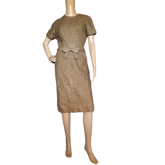 Vintage 50s Tan Wool Mohair Boucle Knit Midi Swea… - image 1