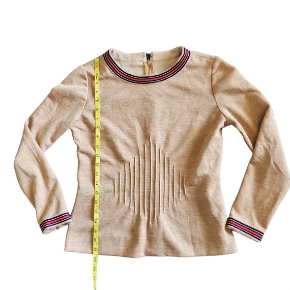 Vintage 70s Leslie Fay Tan Striped Collar & Cuffs… - image 7