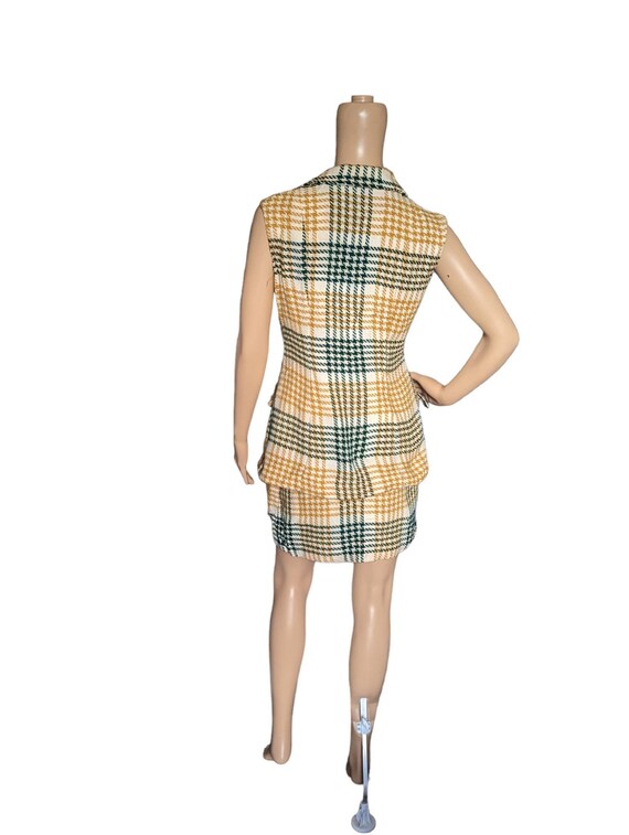 Vintage 60s Mod Plaid Wool Tunic Vest & Mini Skir… - image 3