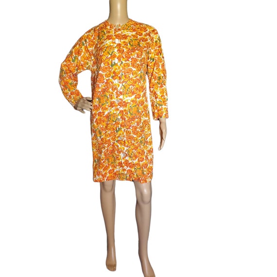 Vintage 60s Mod Funky Orange Floral Cotton Coat D… - image 3