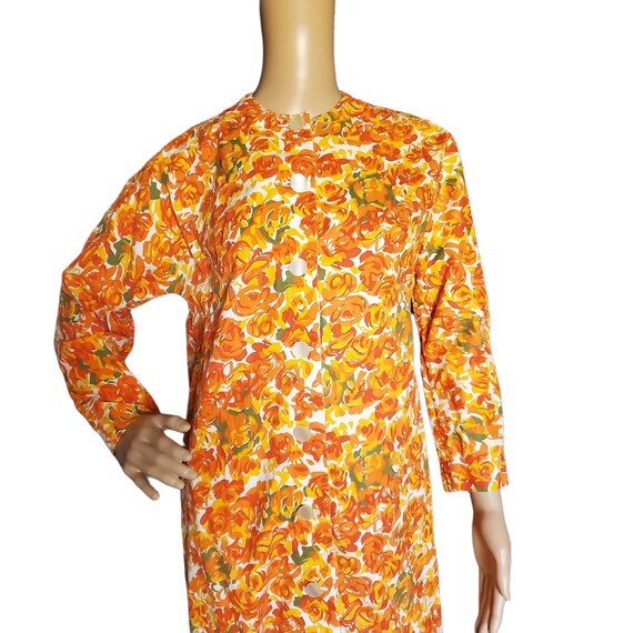 Vintage 60s Mod Funky Orange Floral Cotton Coat D… - image 2