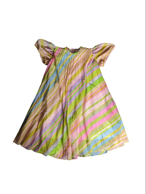 Vintage 70s Girls Multi Color Striped Chiffon Tra… - image 1