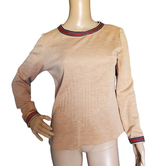 Vintage 70s Leslie Fay Tan Striped Collar & Cuffs… - image 1