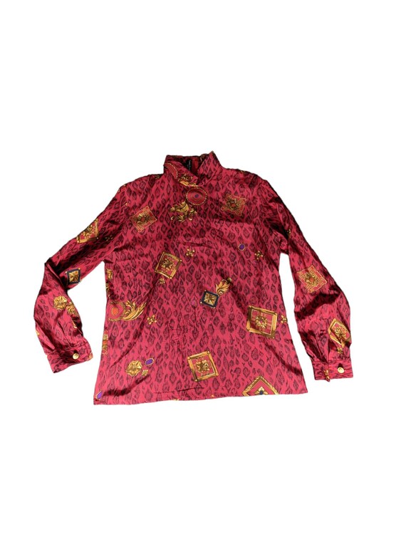 Vintage 80s Louis Feraud Silk Red Animal Print & … - image 7