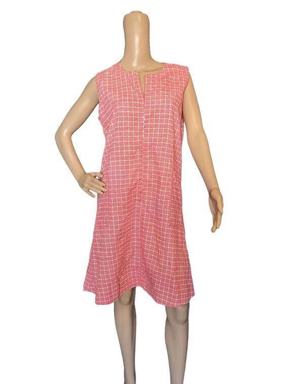 Vintage 60s Mod Red & White Gingham Check Plaid H… - image 1