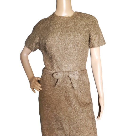 Vintage 50s Tan Wool Mohair Boucle Knit Midi Swea… - image 2