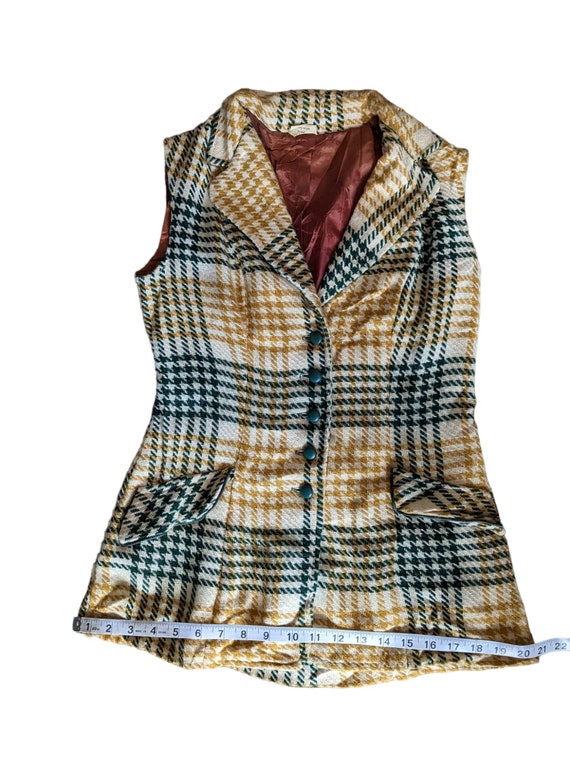 Vintage 60s Mod Plaid Wool Tunic Vest & Mini Skir… - image 5