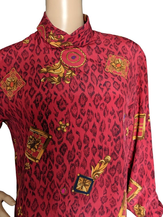 Vintage 80s Louis Feraud Silk Red Animal Print & … - image 2