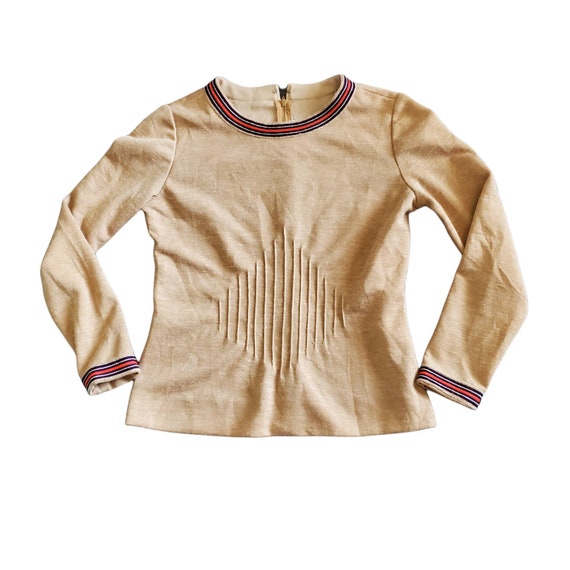 Vintage 70s Leslie Fay Tan Striped Collar & Cuffs… - image 4