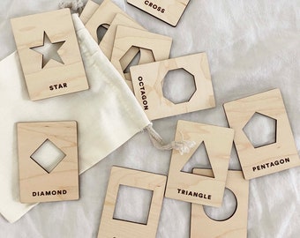 Tarjetas didácticas de 12 formas de madera minimalista