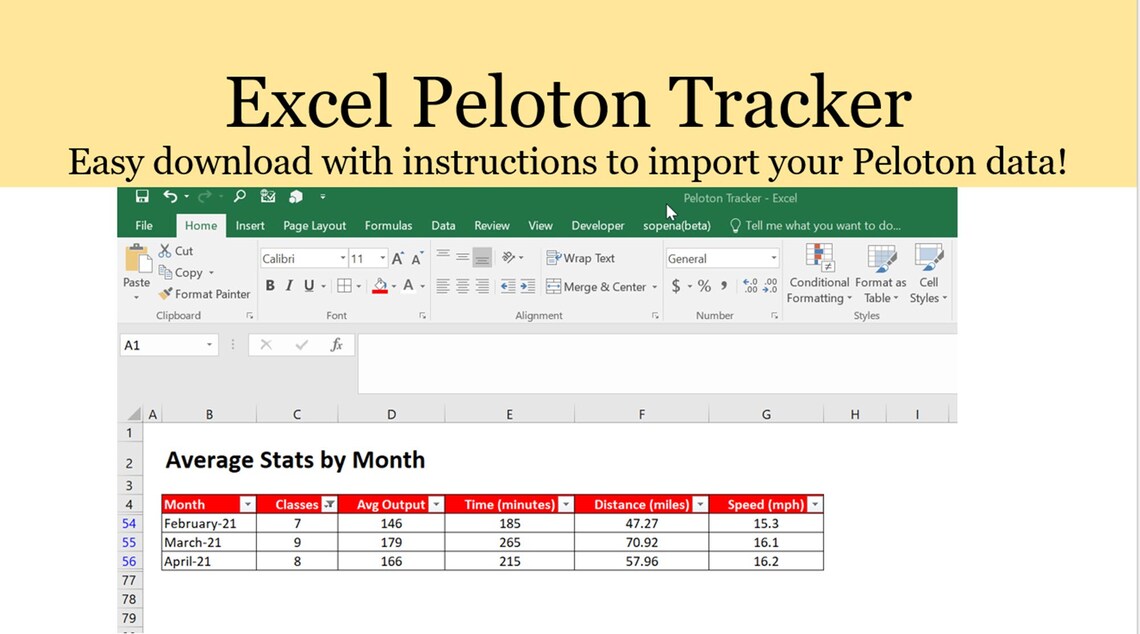 Peloton Tracker Excel Template Easy to Use Download Etsy