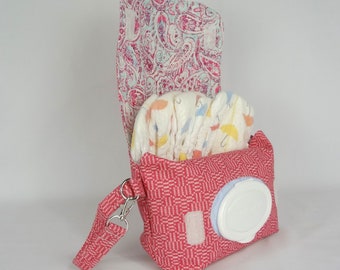 Diaper and Wipes Pouch - Pink Woven