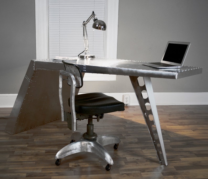 Airfoil Desk Aluminum Aviator Wing Industrial Airplane Furniture Silver Aviation