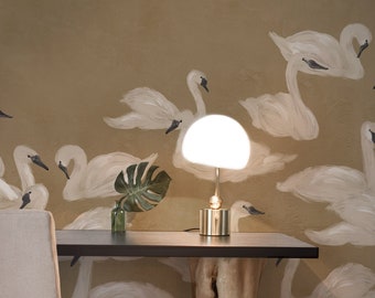 Bird Wallpaper - DANCING SWAN earth ( Peel & Stick Wallpaper )