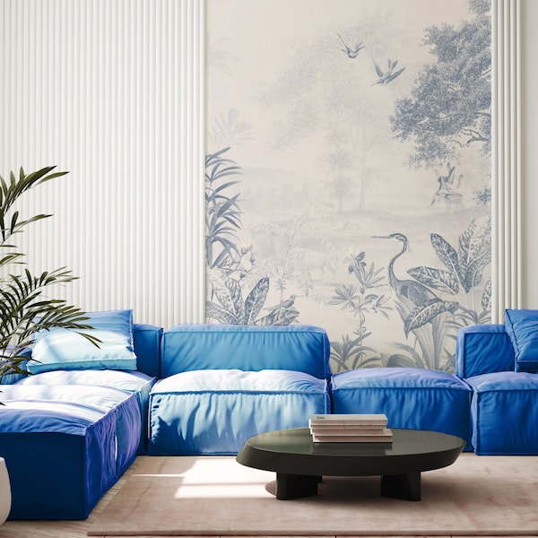 Tropical Wallpaper - Full wall sized image - SCENIC LANDSCAPE tonal blue