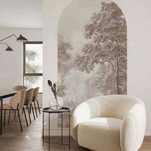 Peel and stick Arch Wallpaper Decal - Romantic Garden Brown