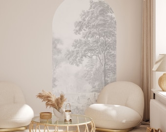 Peel and stick Arch Wallpaper Decal - Romantic Garden grey