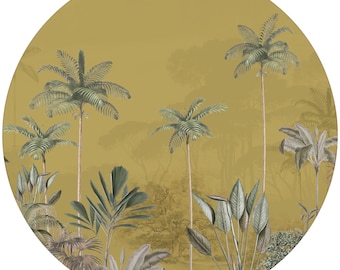 Peel and stick round wallpaper decal - Tropical Wilderness ochre