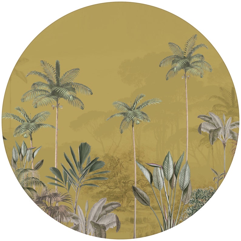 Sticker papier peint rond autocollant Nature tropicale ocre image 1