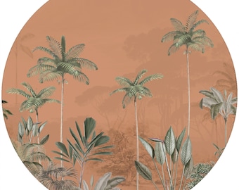 Peel and stick round wallpaper decal - Tropical Wilderness ginger