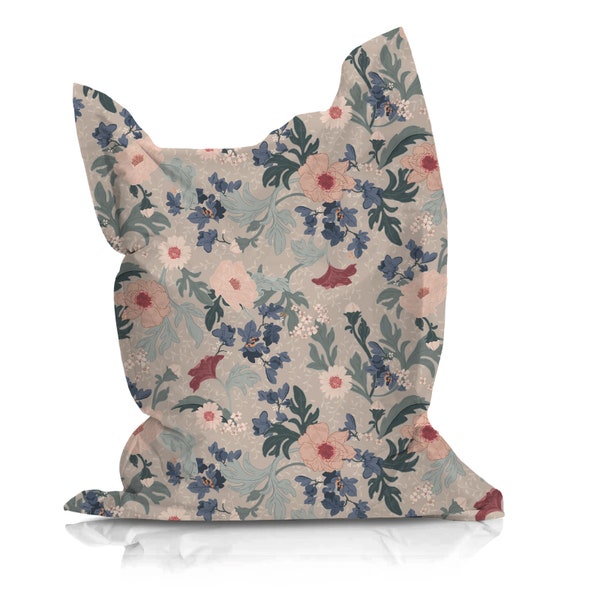 Pouf - Fleur de forêt félin beige