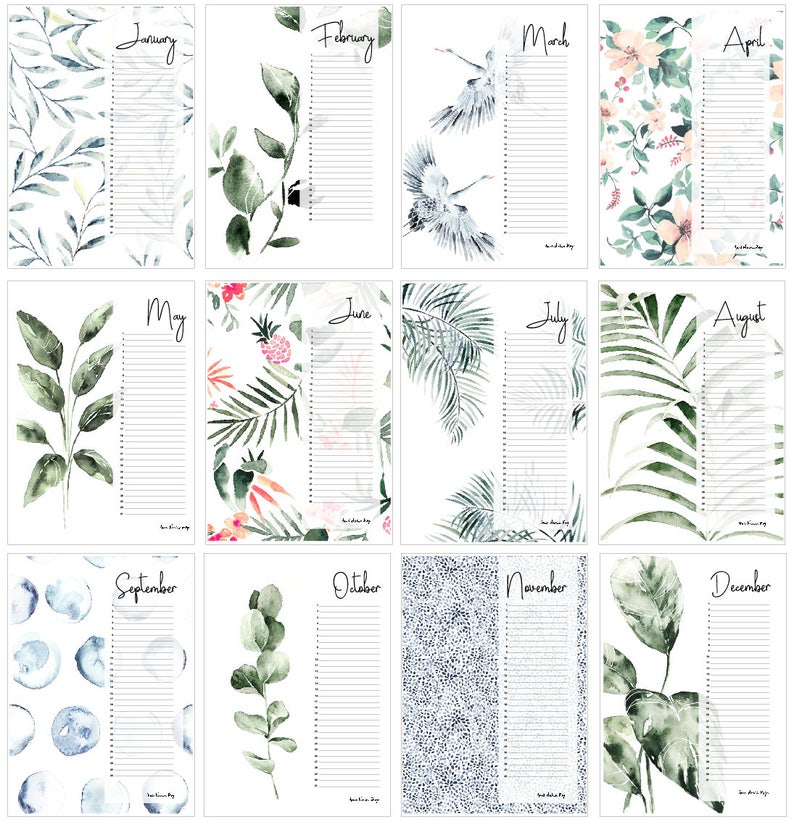 Verjaardagskalender Botanische Kalender A4 WATERCOLOR gratis verzending afbeelding 8
