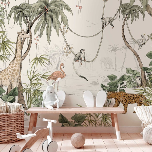 Jungle Wallpaper - Full wall sized image - JUNGLE JAZZ off white